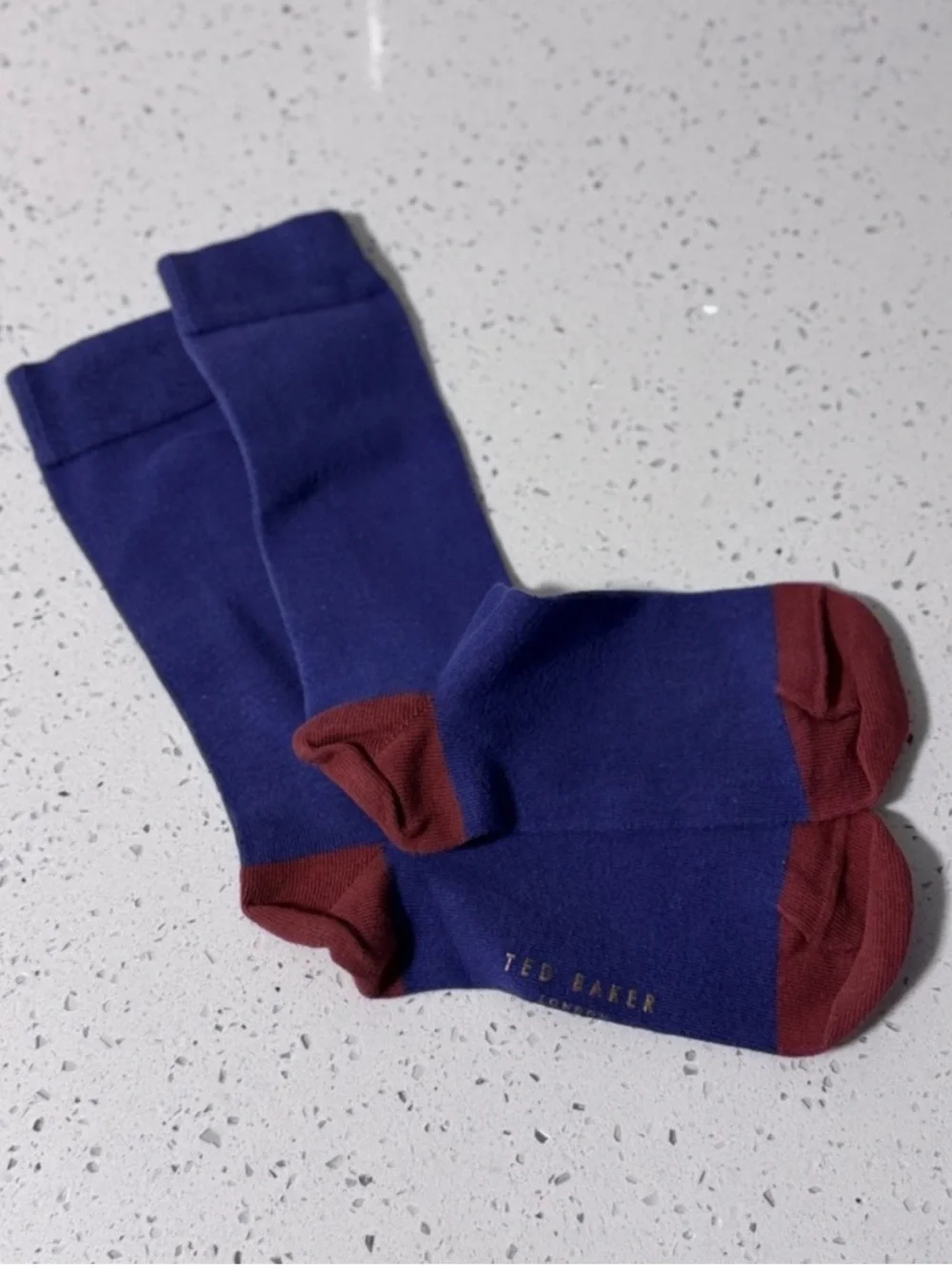 Ted Baker Men’s Dress Socks Blue Burgundy Colorblock Crew Cotton Blend OS